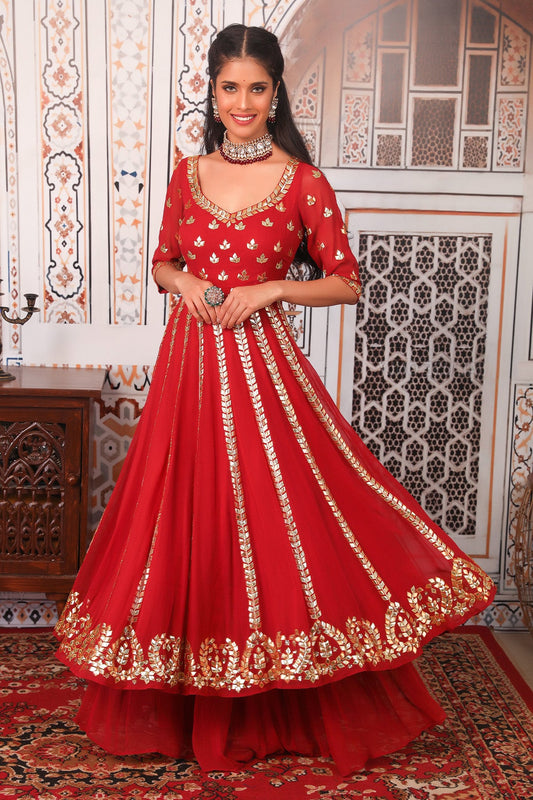 Red Anarkali set