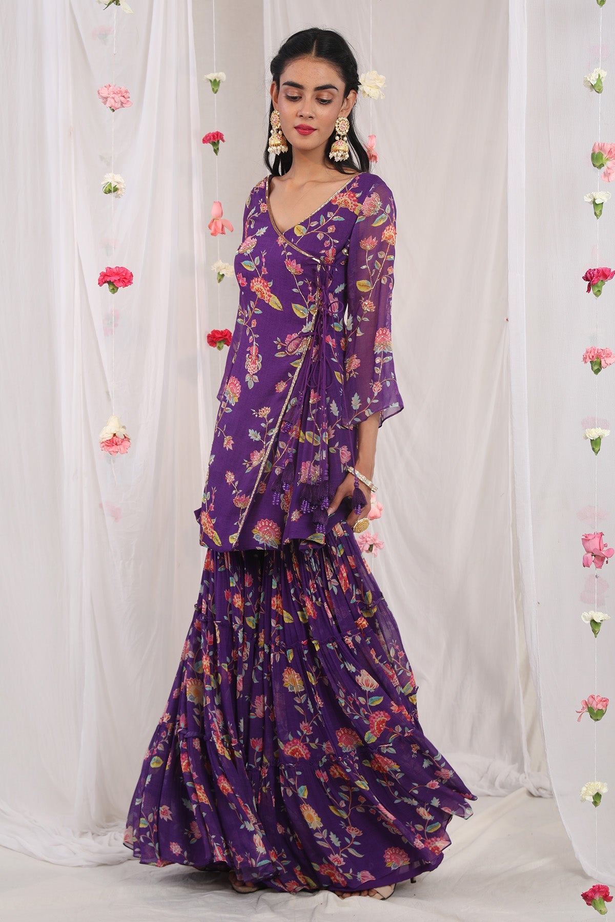 Purple angrakha sharara set