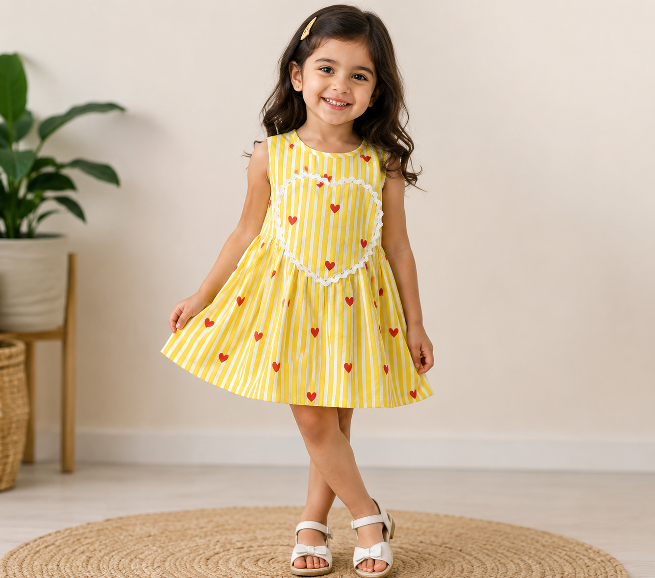 Yellow red heart printed dress