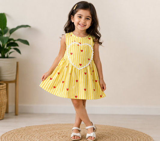 Yellow red heart printed dress