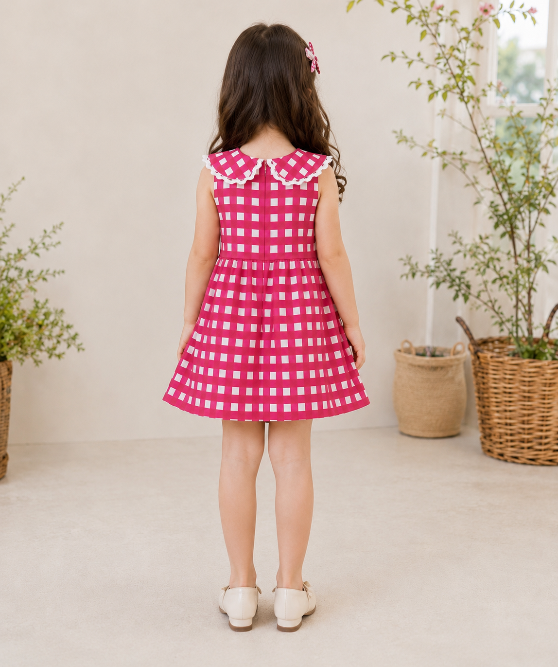 Red checks printed Dress