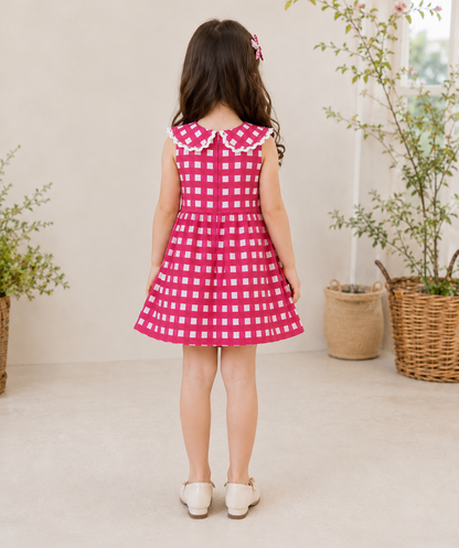 Red checks printed Dress