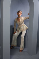 Pista Green Georgette Jacket-Palazzo