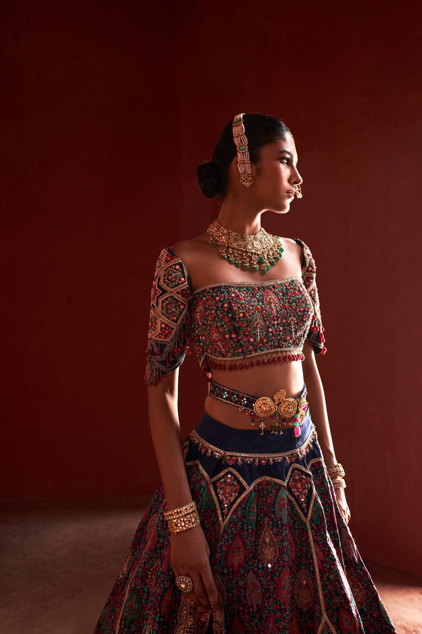Dark Blue Jamawar Lehnga set