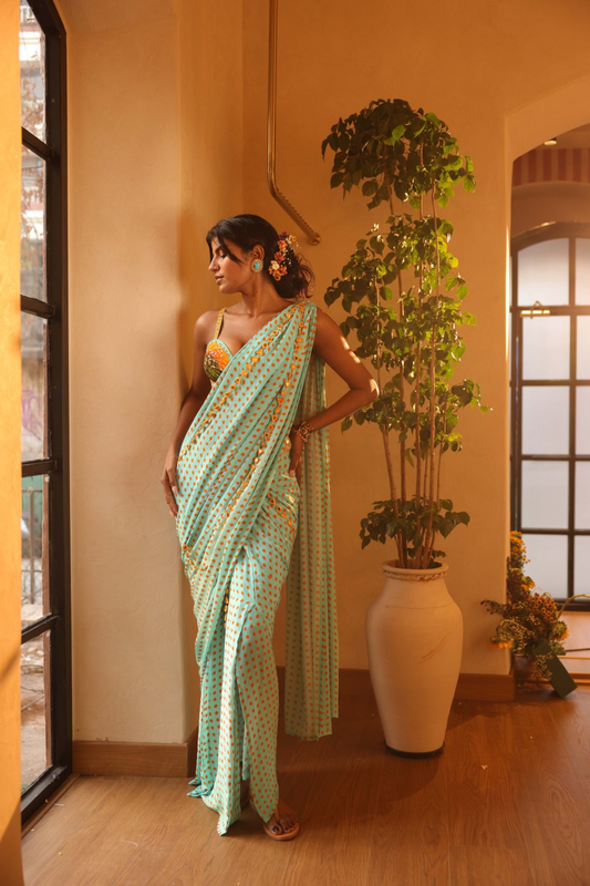 Sea-Retro Drape Saree