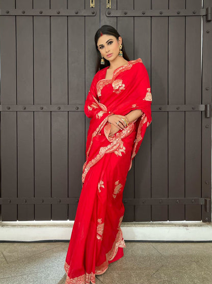 Handwoven Red Silk Saree