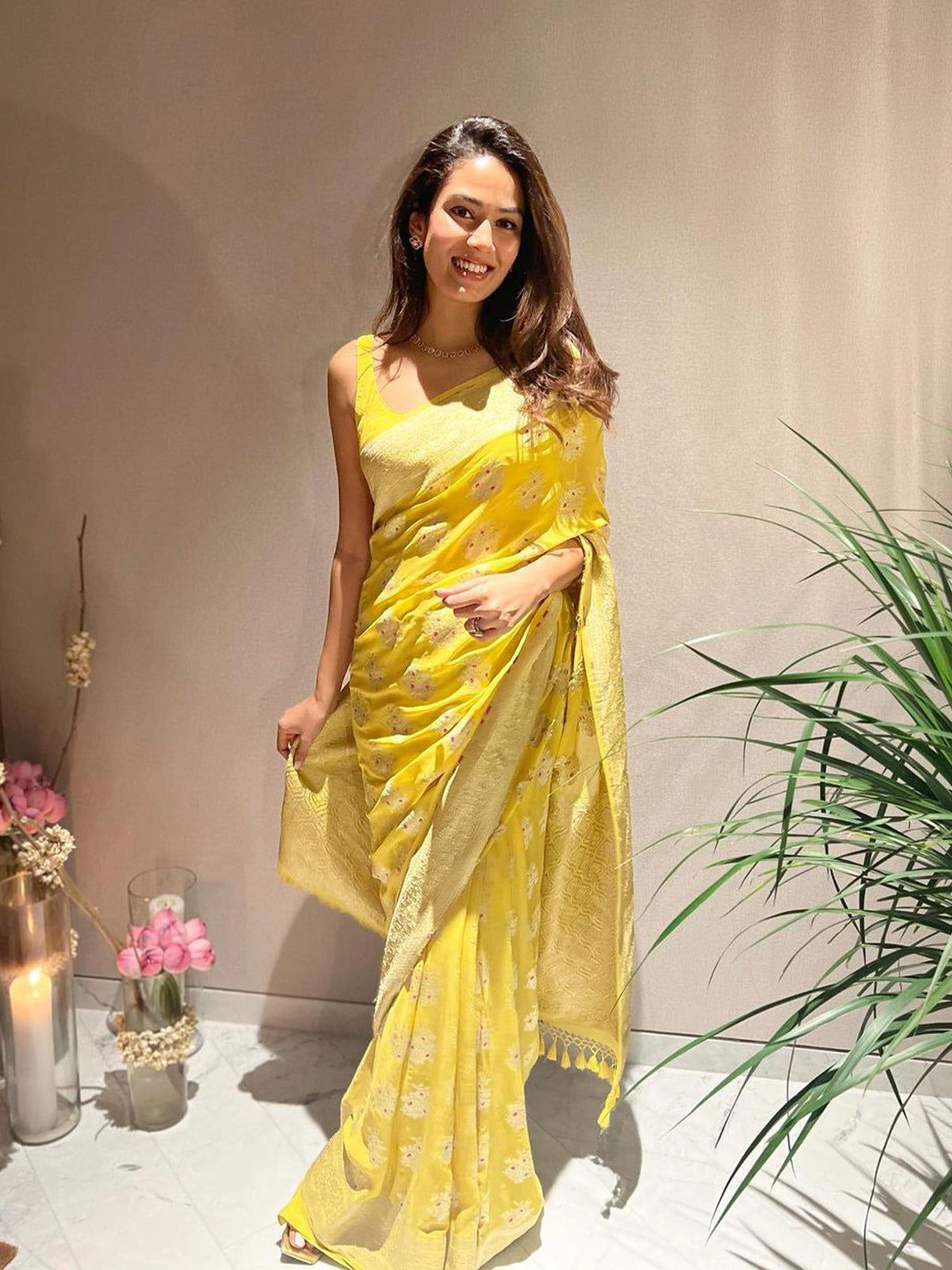 Handwoven Yellow Georgette Saree