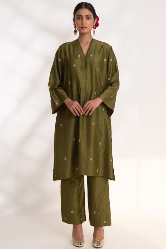 Ojal Kurta Set Henna Green