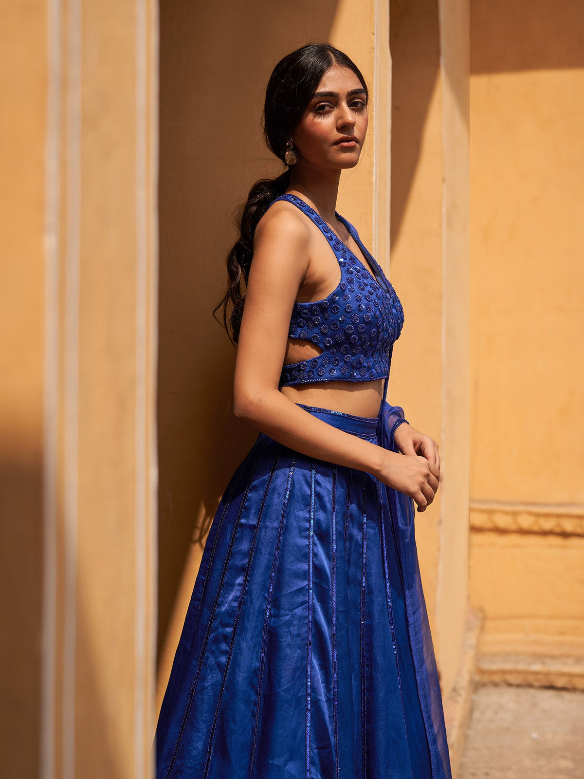 Aster Blue Silk Organza Lehenga Set