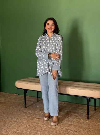 Lurex Light blue Knit Varnika Shirt With Edith Blue Pant