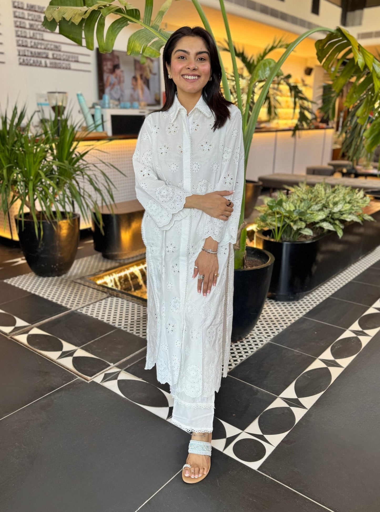 Harriet Supima Cotton White Long shirt co-ord set