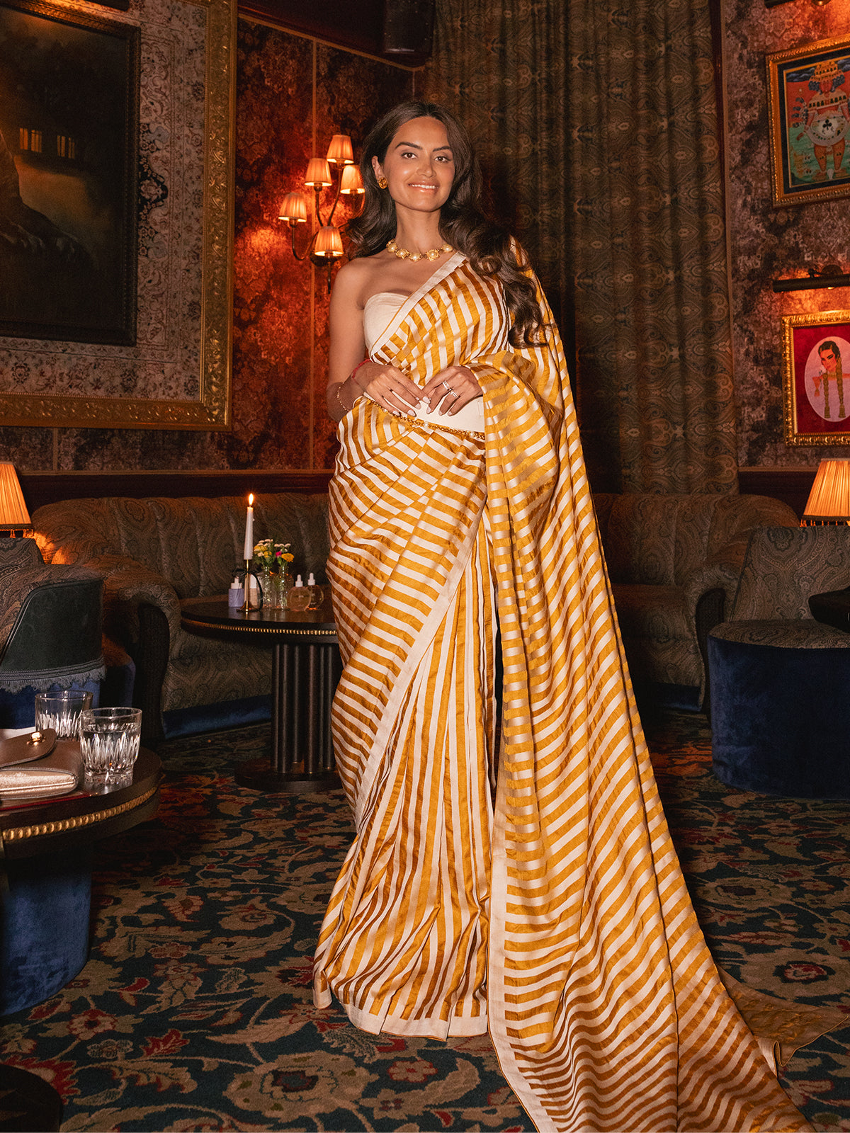 Ochre Candy Cane Saree