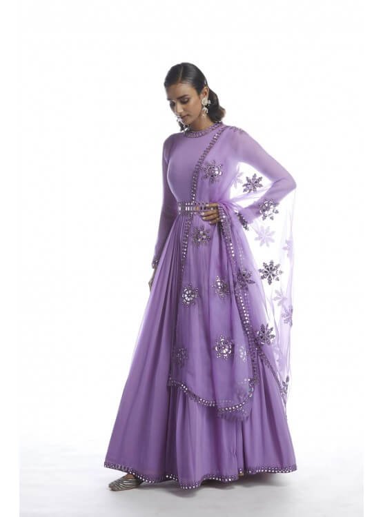 Catnip Purple Chiffon Anarkali Set