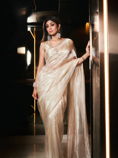 Handwoven Beige Tissue Saree