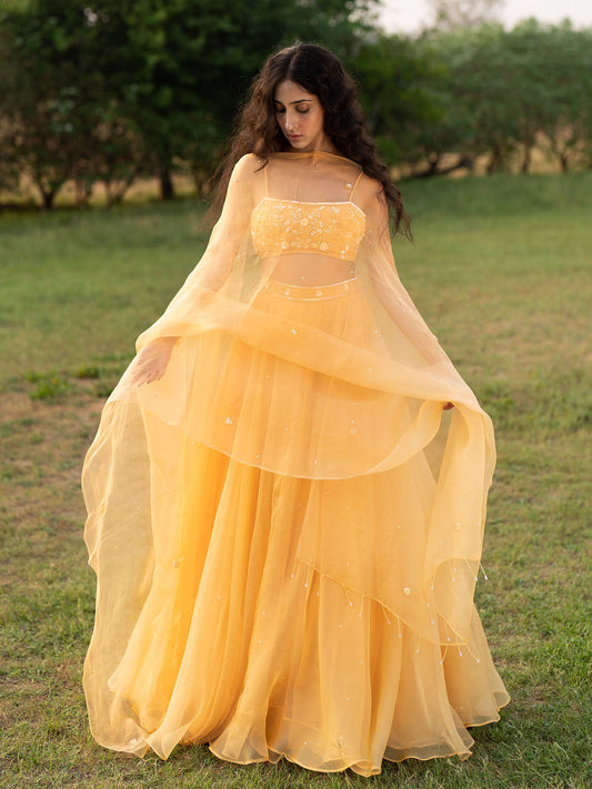 Dahlia Yellow Silk Organza Lehenga Set