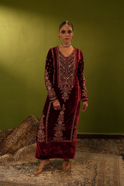 Red Velvet Kaftan Set