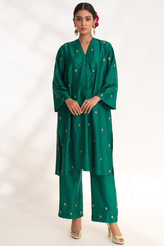 Ojal Kurta Set Emerald Green