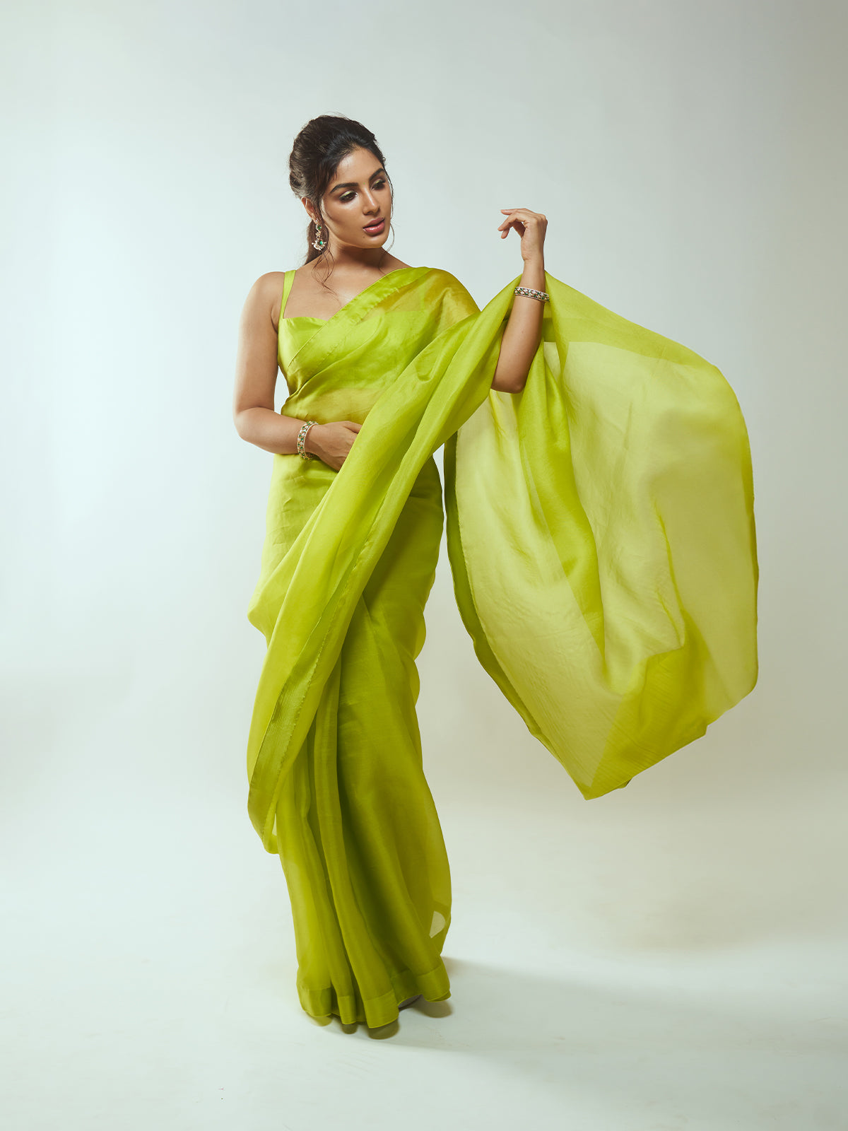 Handwoven Lime Green Organza Saree