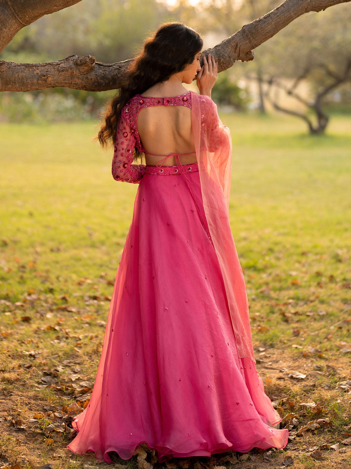 Azalea Pink Silk Organza Lehenga Set