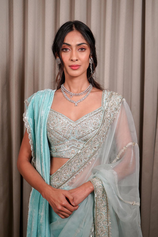 Ice Blue Saree Set