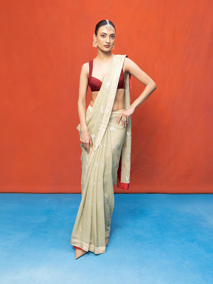 Handwoven Pistachio Green Chiffon Banarasi Saree