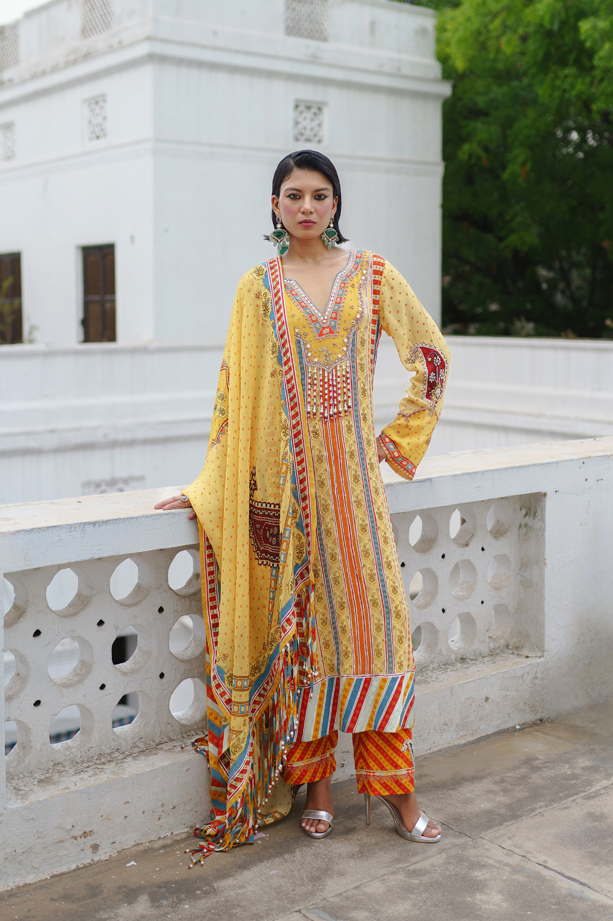 Yellow straight suit with pant set
