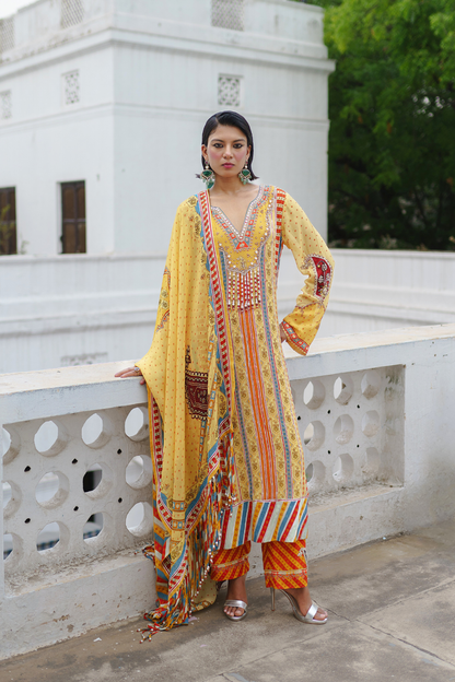 Yellow straight suit with pant set