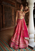 Coral Jamawar Katan Embroidered Lehenga