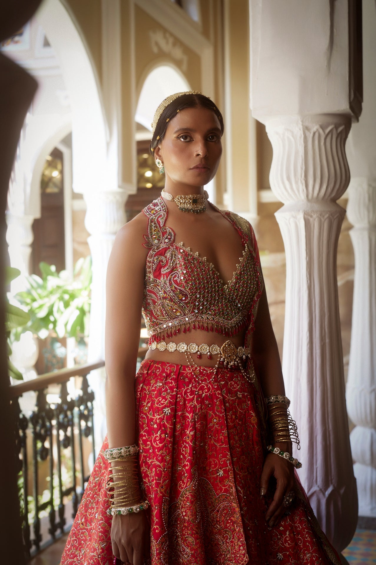  Women's Red Silk Embroidered Lehenga Set