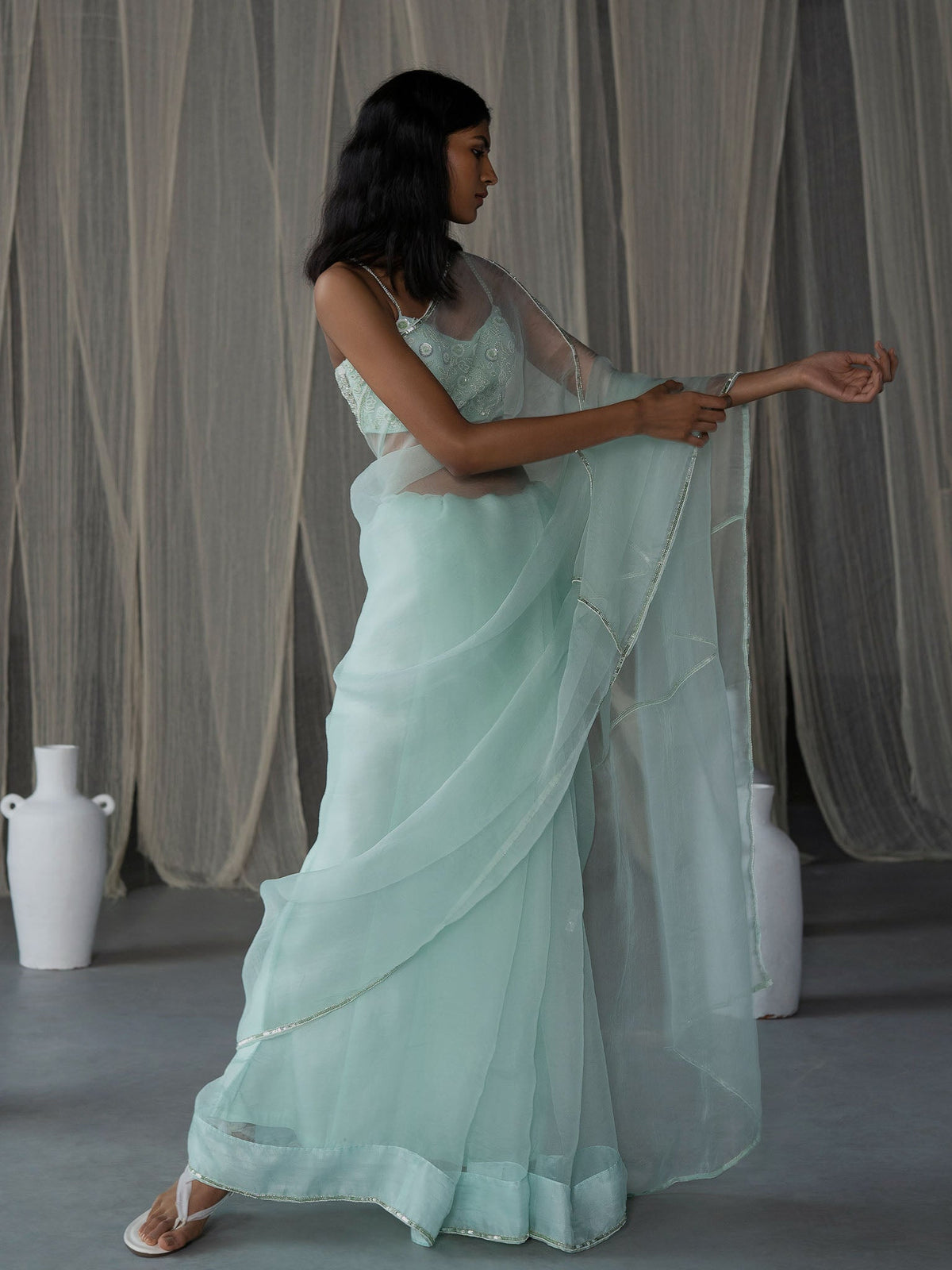 Noor Mint Green Organza Saree Set