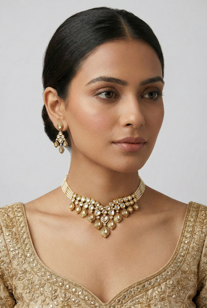 Arshita Gold Finish Moissanite Choker