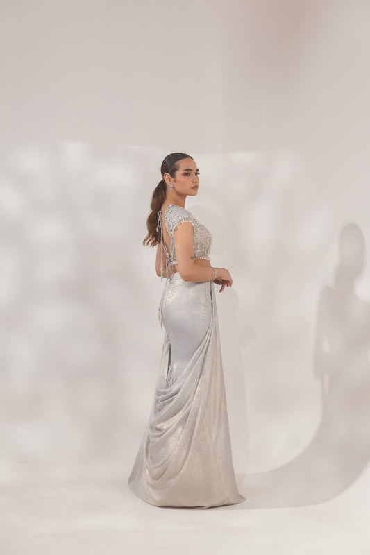 Metallic Blue Pearl Saree