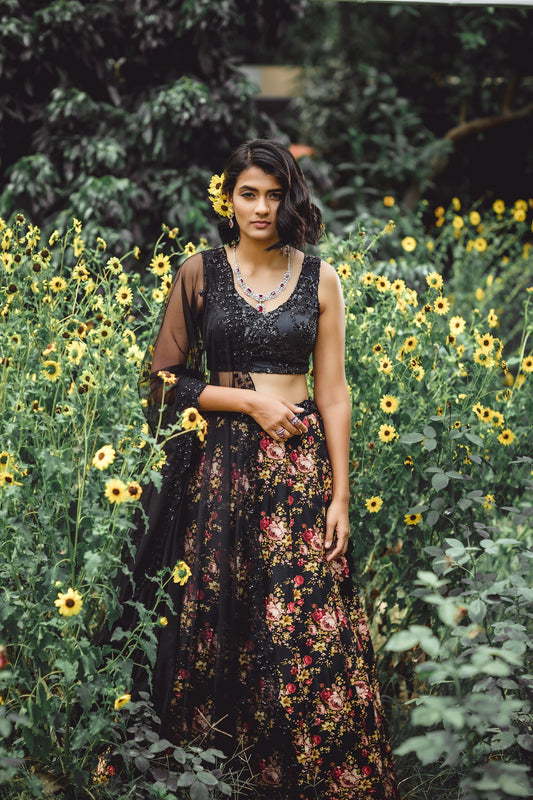 Black Floral Lehenga Set