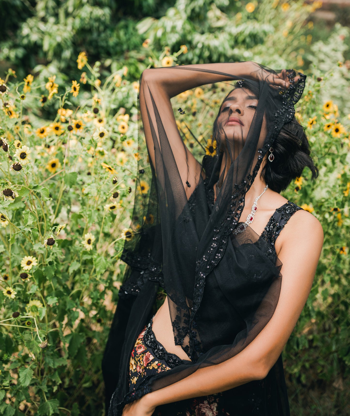 Black Floral Lehenga Set