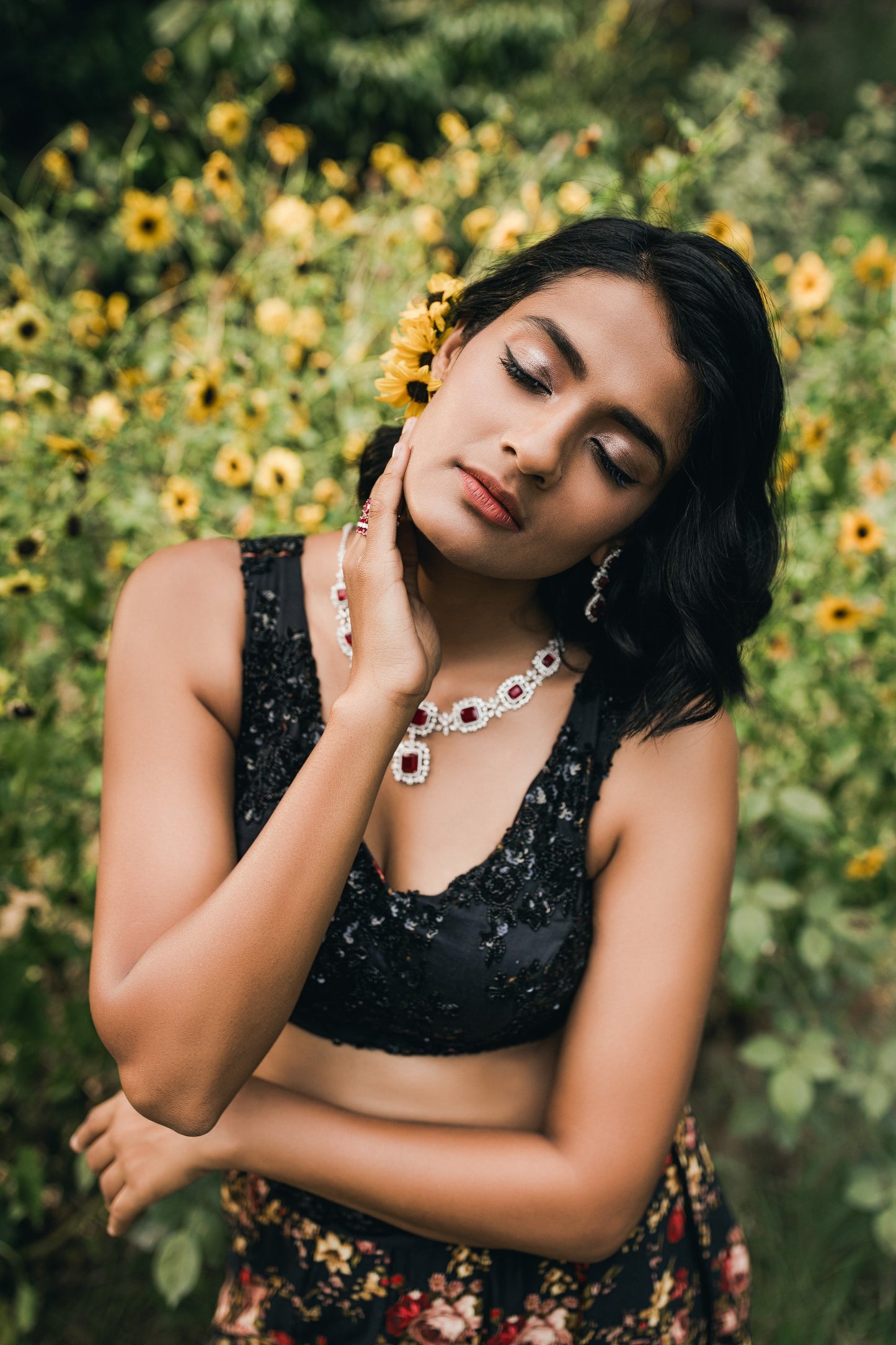 Black Floral Lehenga Set