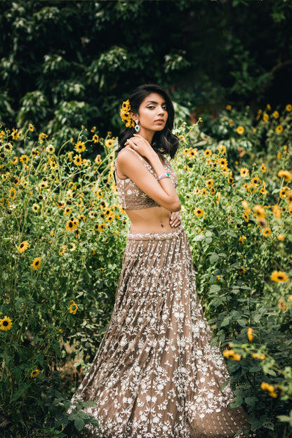 Coffee Thread Work Lehenga Set
