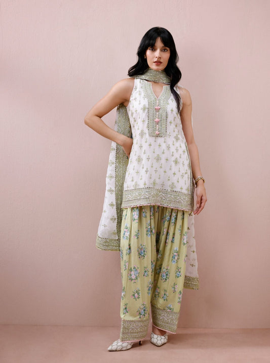 Elaan Organza Off-White Kurta with Farshi Salwar