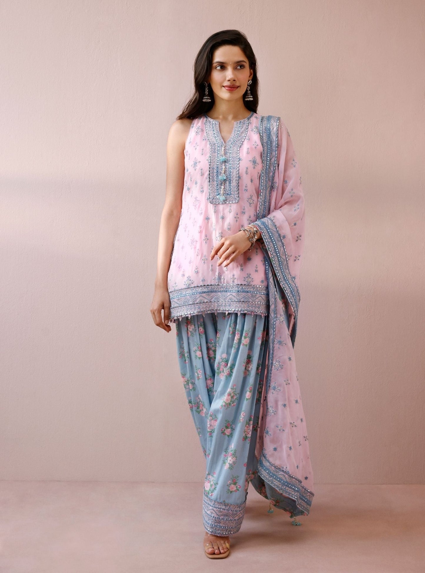 Elaan Organza Pink Kurta with Farshi Salwar