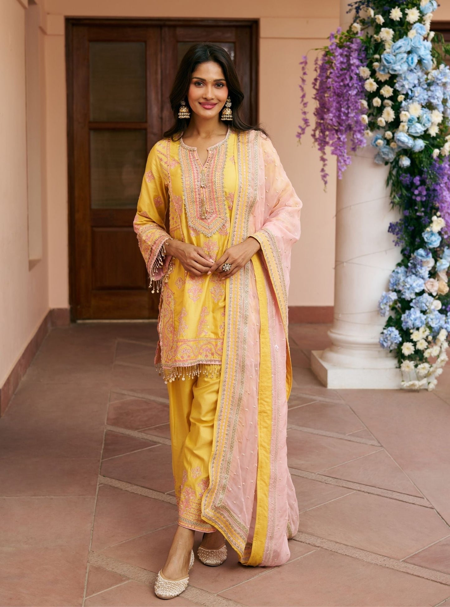 Khumari Pima Satin Mustard Kurta Set