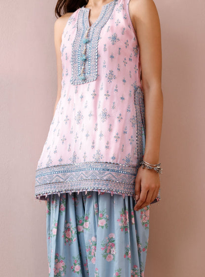 Elaan Organza Pink Kurta with Farshi Salwar