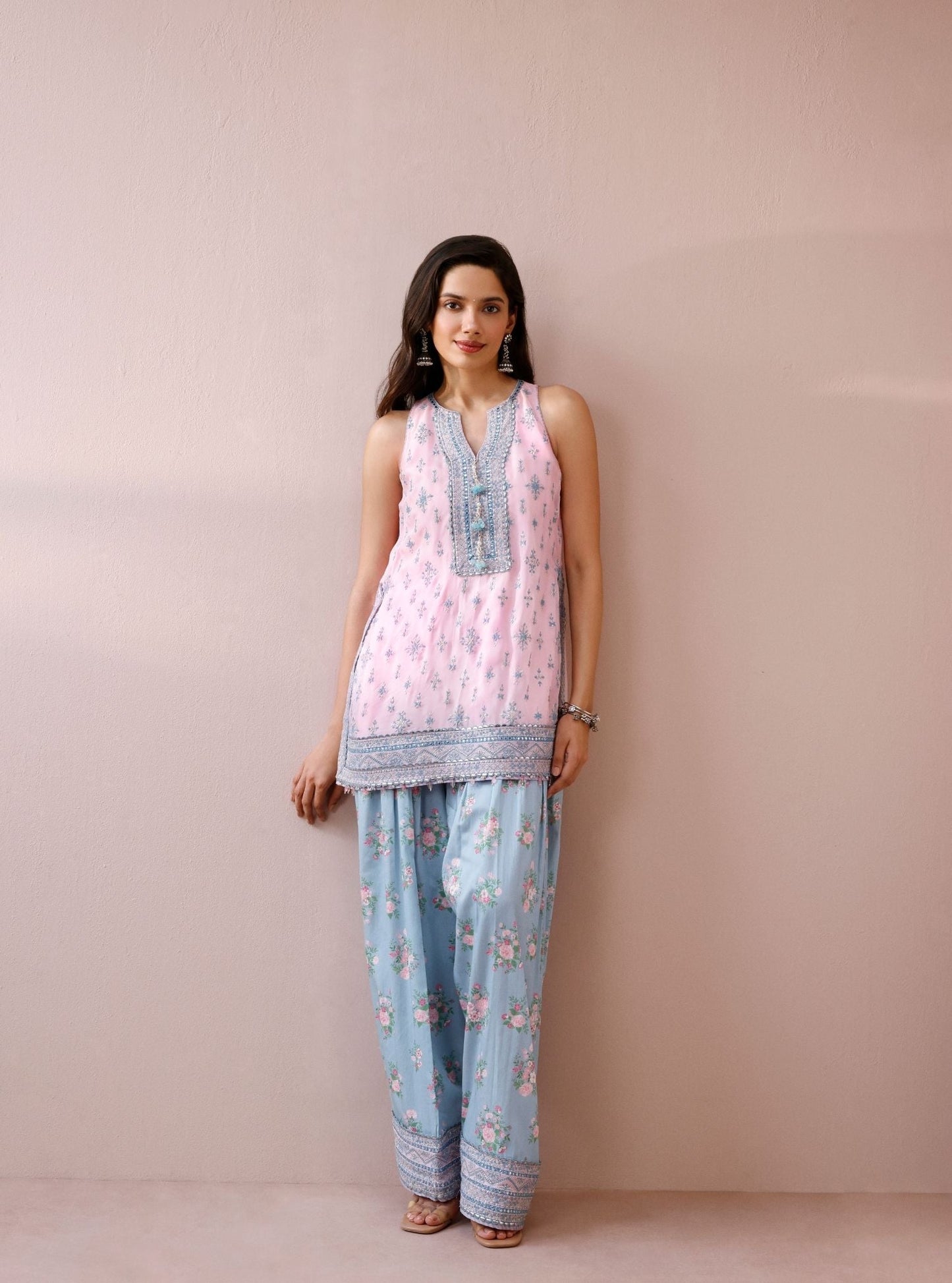 Elaan Organza Pink Kurta with Farshi Salwar