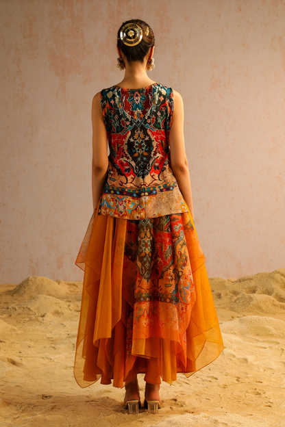 Mustard yellow layered skirt with short kurti