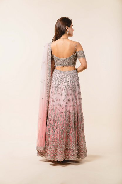 Rose Pink Ombré Tulle Lehenga Choli Set