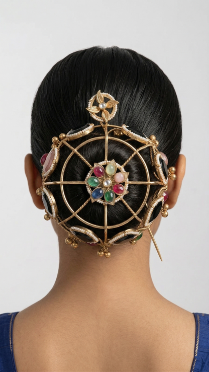 Krishna Multicolor Kundan Hair Bun Cage