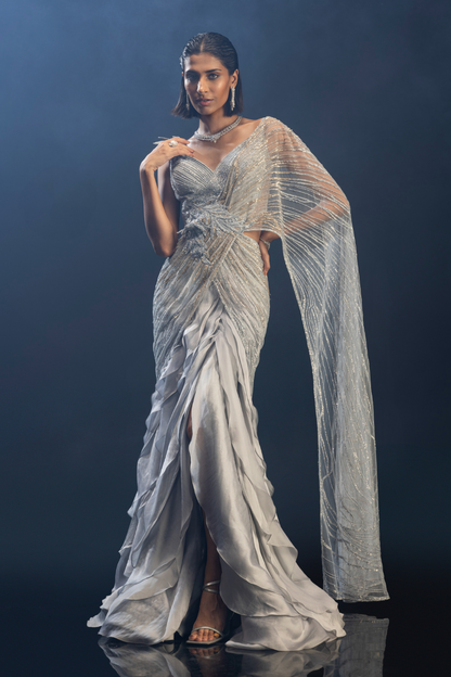 Karmaa Dhingra In Powder Blue Stream Saree