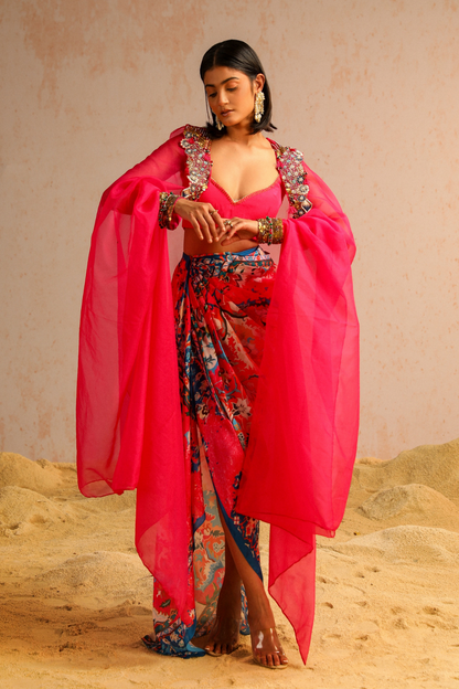Kalki Koechlin in Hot pink draped skirt with blouse & cape