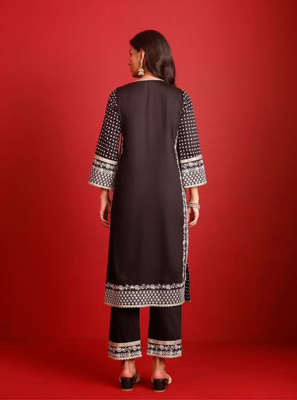 Reya Pima Satin Black Kurta Set