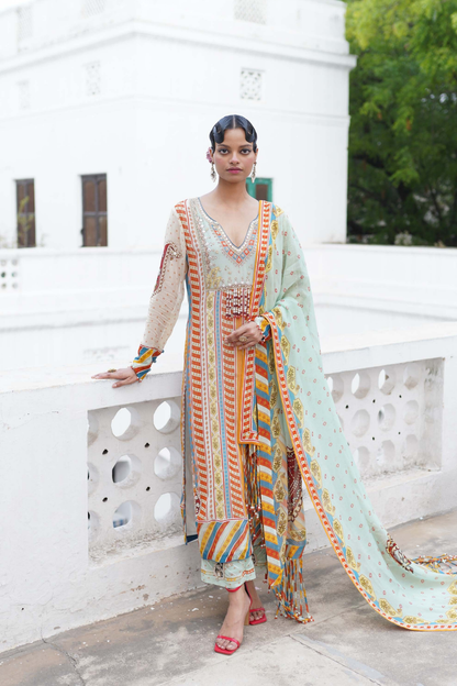 Pista green straight suit with pant set
