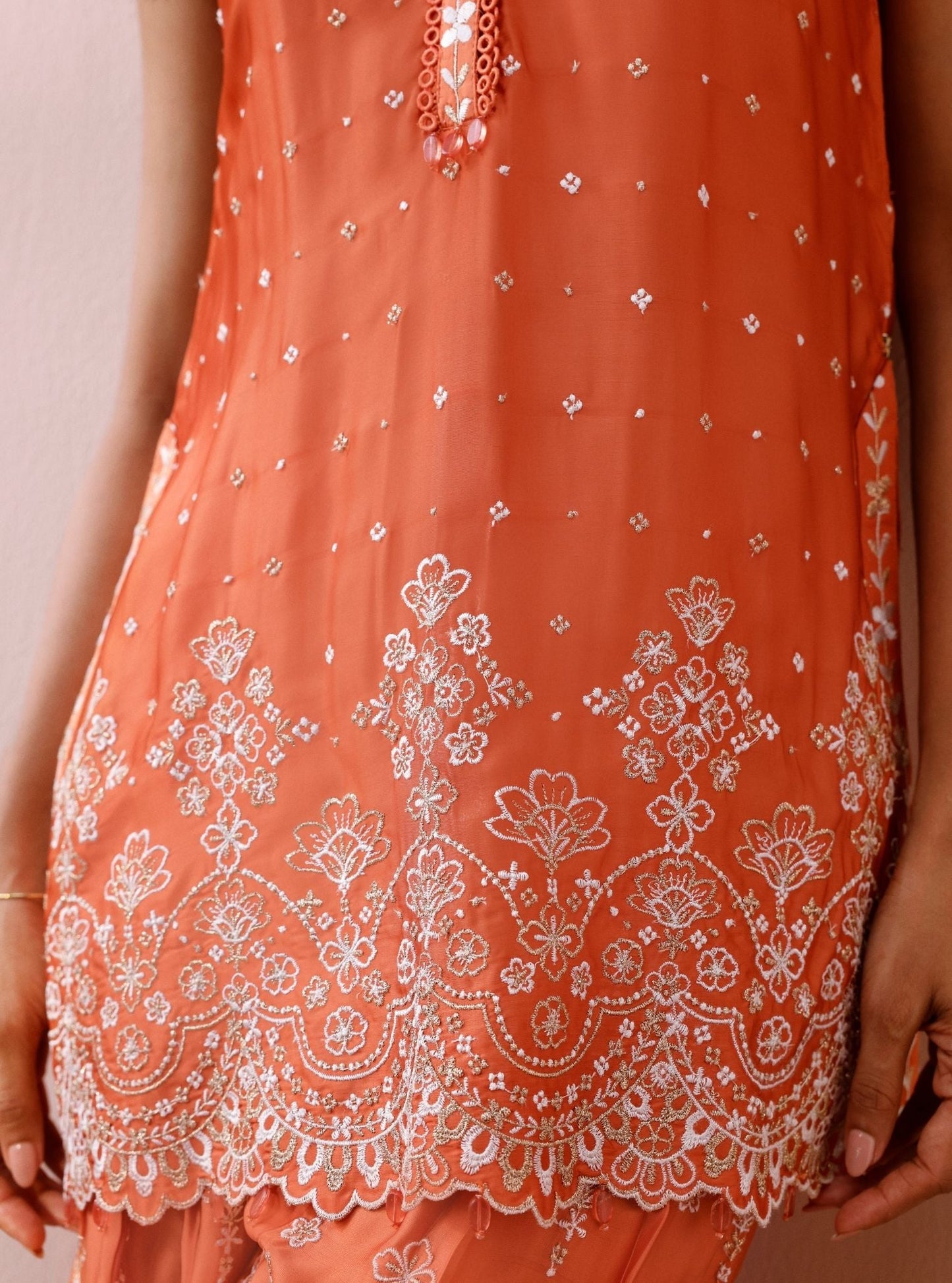 Novie Cupro Satin Orange Kurta Set