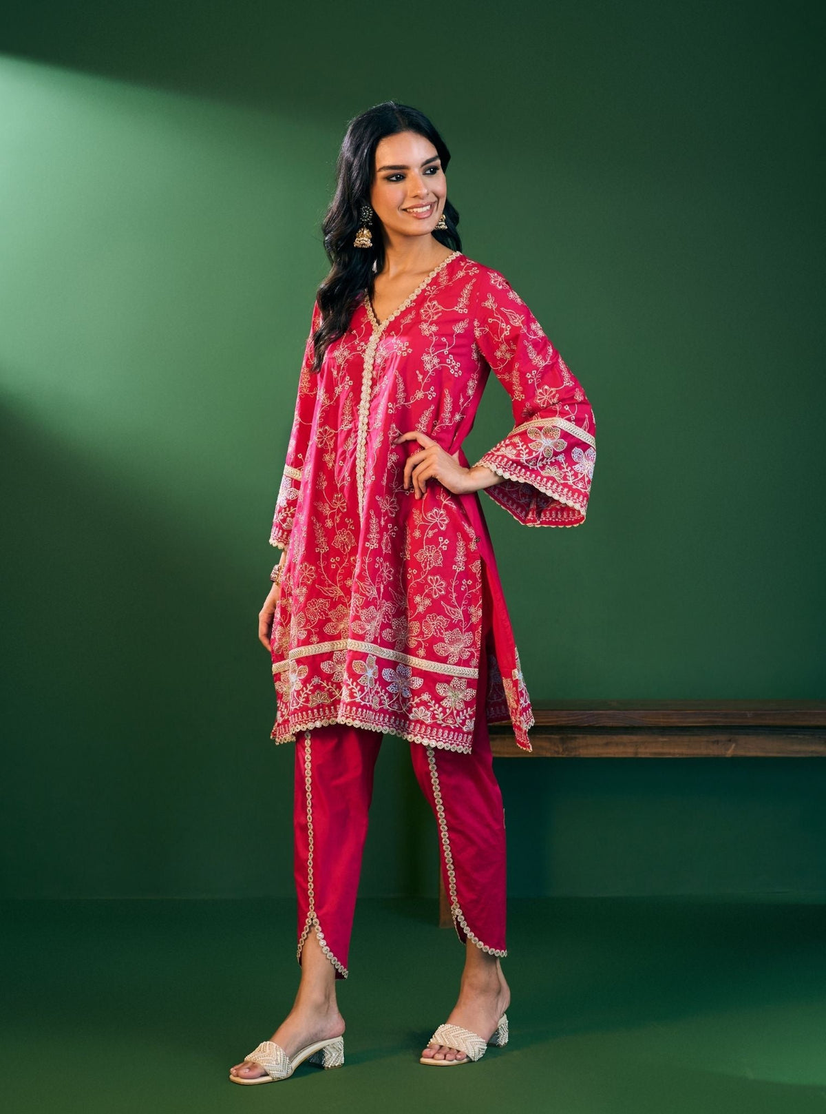 Rina Supima Cotton Fuchsia Kurta with Fuchsia Dhoti Pant Set